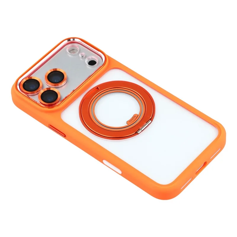 KIGC pour iPhone 17 Pro étui à support pivotant TPU PC couverture anti-chute avec protecteur d'objectif - Orange