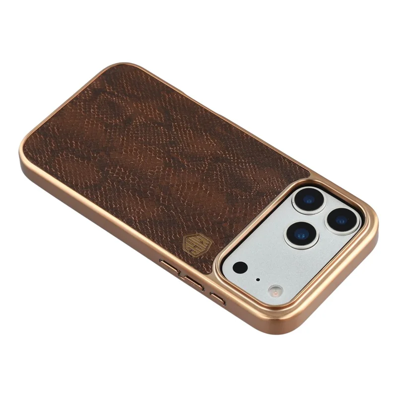 KIGC Coque pour iPhone 17 Pro Max Compatible avec MagSafe, Coque Arrière Hybride avec Texture Serpent - Or Titanium