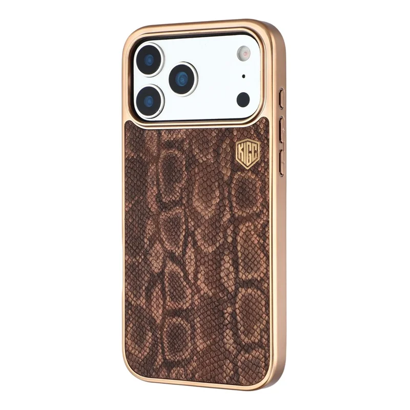 KIGC Funda para iPhone 17 Pro Compatible con MagSafe, Funda Trasera Híbrida con Textura de Serpiente - Dorado Titanio