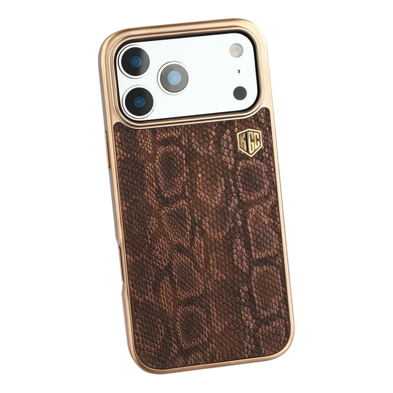 KIGC Funda para iPhone 17 Pro Compatible con MagSafe, Funda Trasera Híbrida con Textura de Serpiente - Dorado Titanio