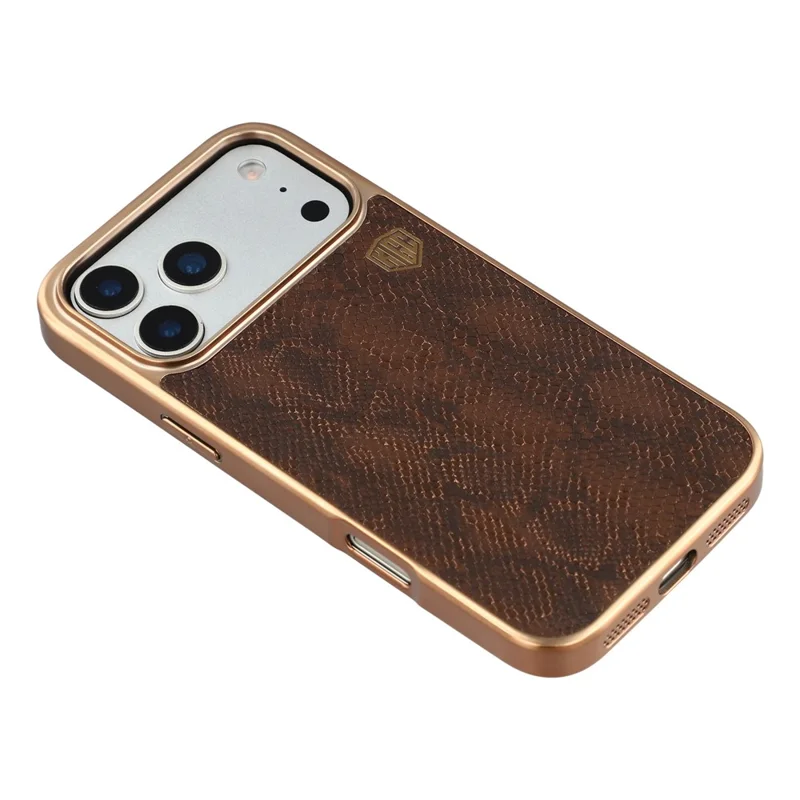 KIGC Funda para iPhone 17 Pro Compatible con MagSafe, Funda Trasera Híbrida con Textura de Serpiente - Dorado Titanio