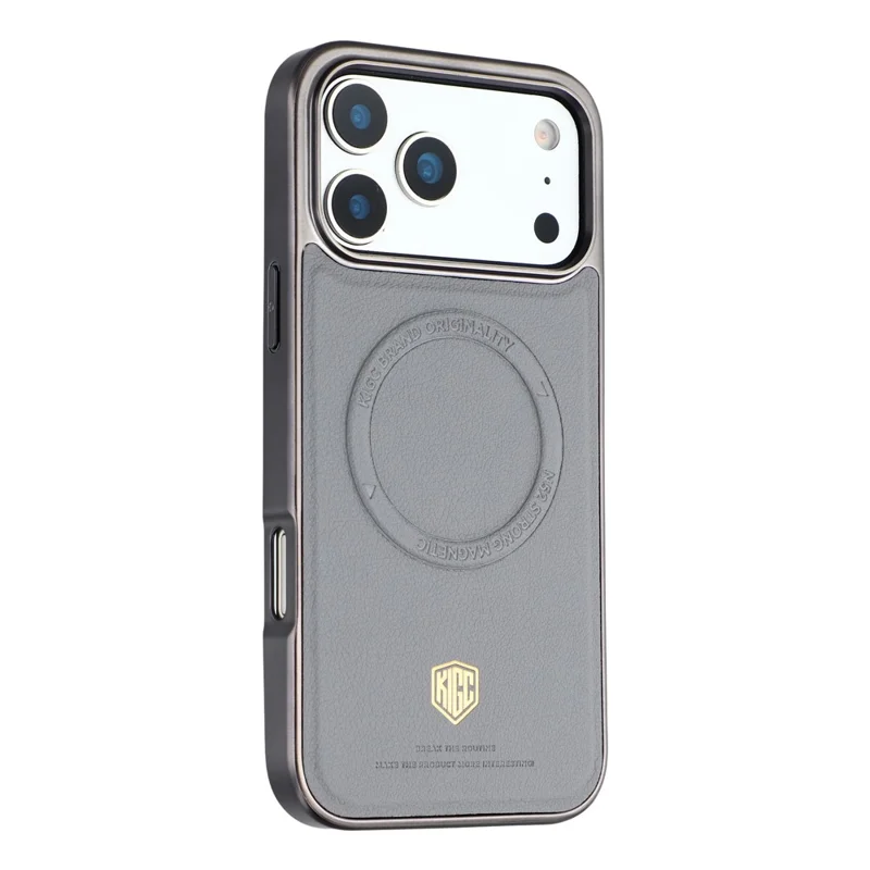 KIGC Capa para iPhone 17 Pro Max Compatível com MagSafe Capa para Telemóvel com Revestimento PC + TPU + PU com Galvanoplastia - Cinzento