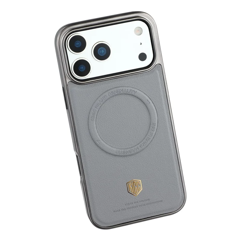 KIGC Capa para iPhone 17 Pro Max Compatível com MagSafe Capa para Telemóvel com Revestimento PC + TPU + PU com Galvanoplastia - Cinzento