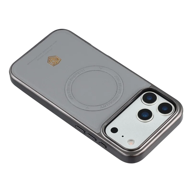 KIGC Capa para iPhone 17 Pro Max Compatível com MagSafe Capa para Telemóvel com Revestimento PC + TPU + PU com Galvanoplastia - Cinzento