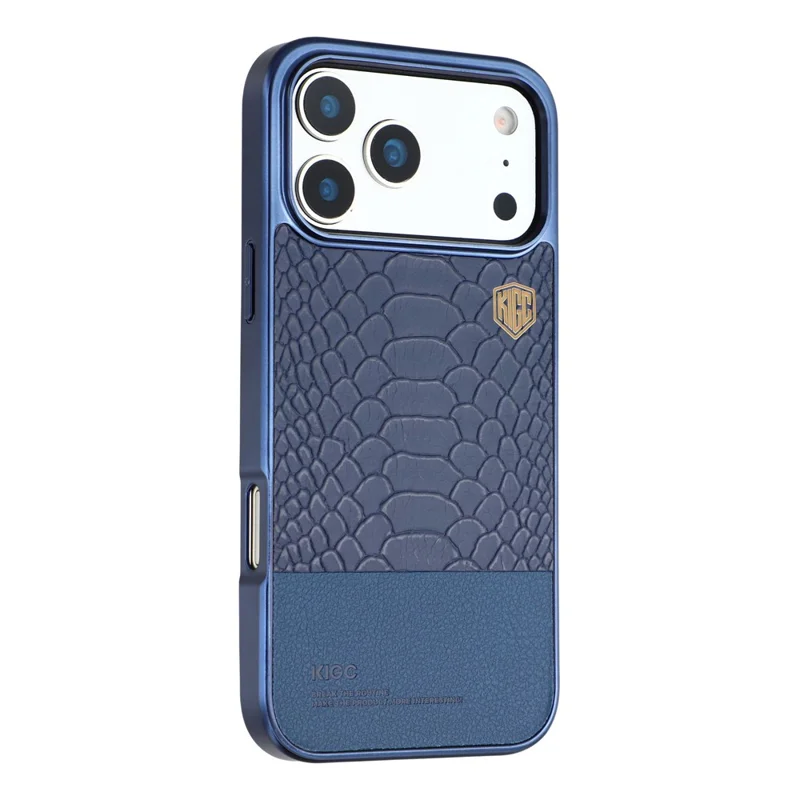 KIGC Capa para iPhone 17 Pro Max Compatível com MagSafe Capa Híbrida com Textura de Crocodilo - Azul