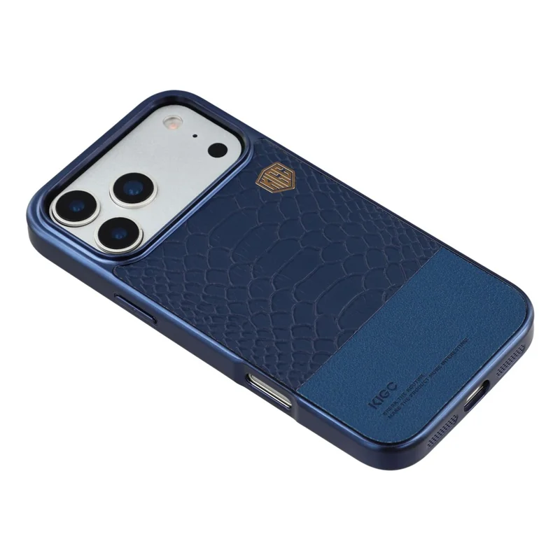 KIGC Coque pour iPhone 17 Pro compatible MagSafe, étui hybride avec texture crocodile - Bleu