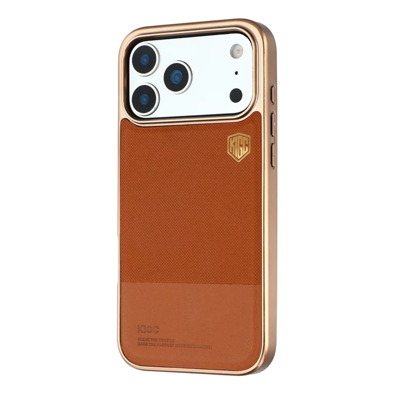 KIGC pour iPhone 17 Pro Max Coque PC + TPU + PU Revêtement Métallique - Or Titanium