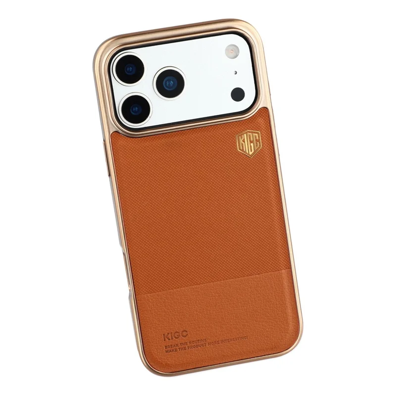 KIGC pour iPhone 17 Pro Max Coque PC + TPU + PU Revêtement Métallique - Or Titanium