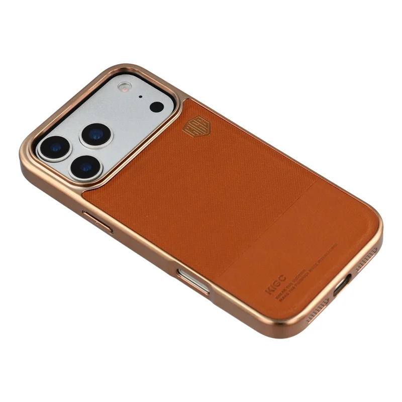 KIGC pour iPhone 17 Pro Max Coque PC + TPU + PU Revêtement Métallique - Or Titanium
