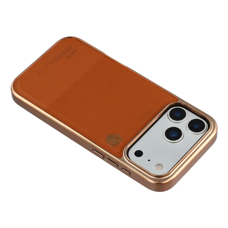 KIGC pour iPhone 17 Pro Max Coque PC + TPU + PU Revêtement Métallique - Or Titanium