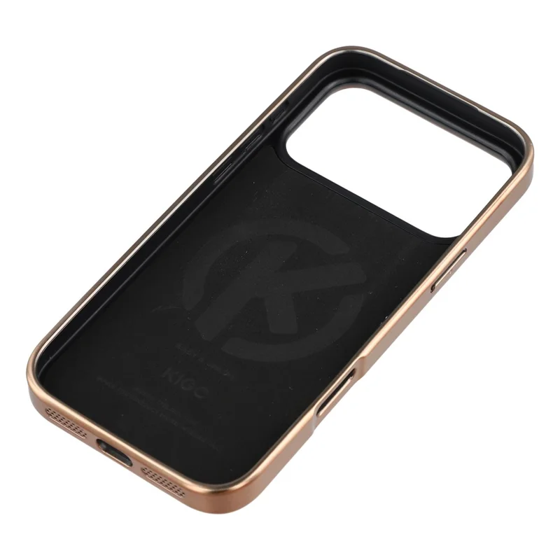 KIGC pour iPhone 17 Pro Max Coque PC + TPU + PU Revêtement Métallique - Or Titanium