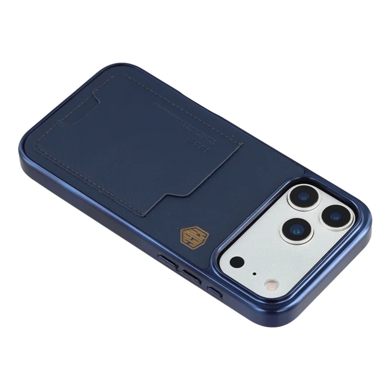 KIGC For iPhone 17 Pro Case Leather + PC + TPU Electroplating Phone Cover with Card Holder - Blue