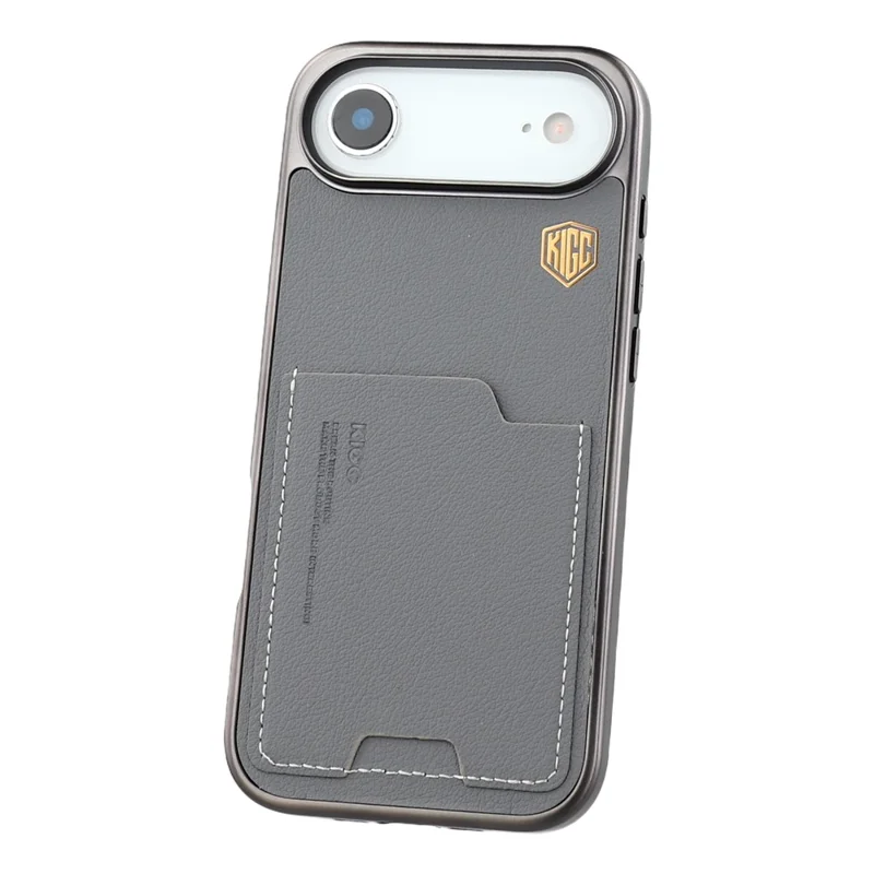 KIGC For iPhone Air Case Leather + PC + TPU Electroplating Phone Cover with Card Holder - Grey
