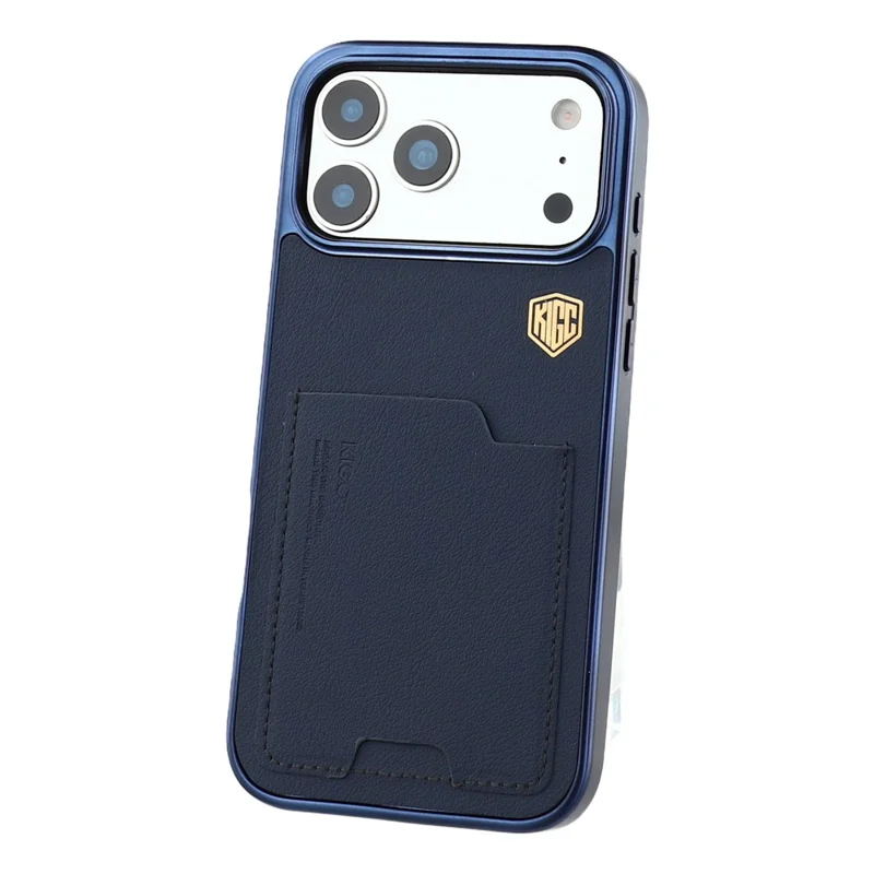 KIGC For iPhone 17 Pro Max Case Leather + PC + TPU Electroplating Phone Cover with Card Holder - Blue