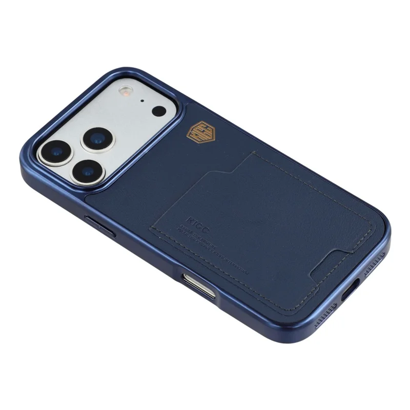 KIGC For iPhone 17 Pro Max Case Leather + PC + TPU Electroplating Phone Cover with Card Holder - Blue