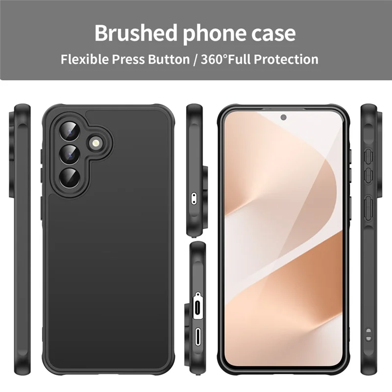 For Samsung Galaxy A57 5G Case Drop Proof Airbags Frosted Translucent PC + TPU Phone Back Cover - All Black