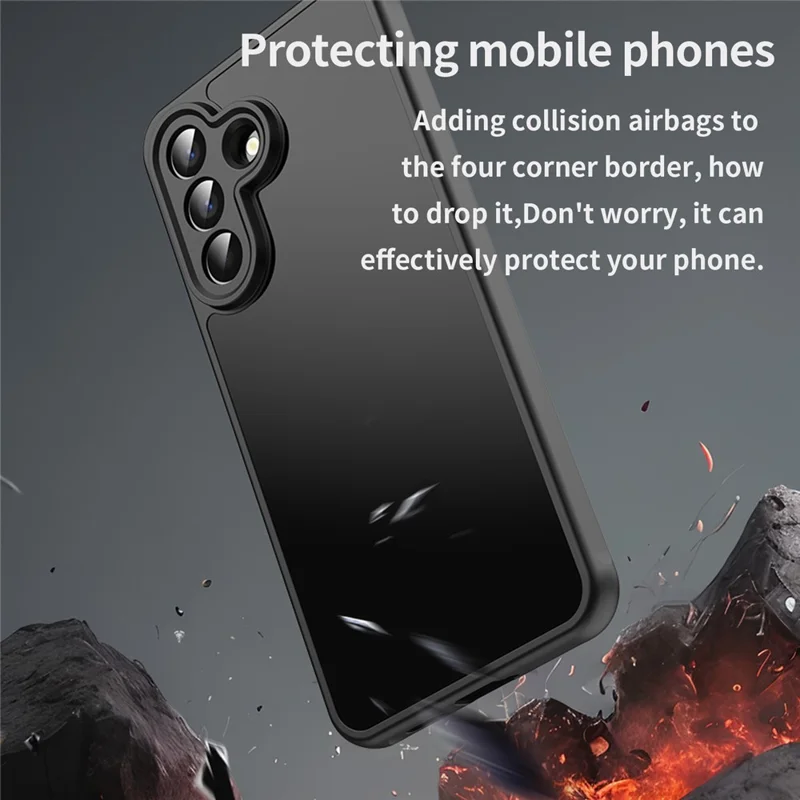 For Samsung Galaxy A57 5G Case Drop Proof Airbags Frosted Translucent PC + TPU Phone Back Cover - All Black