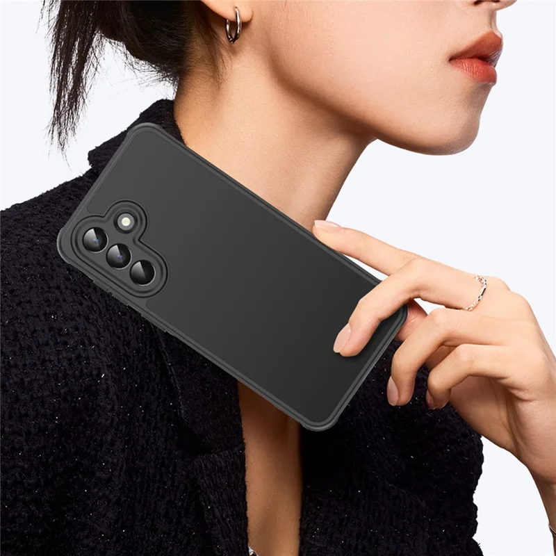 For Samsung Galaxy A57 5G Case Drop Proof Airbags Frosted Translucent PC + TPU Phone Back Cover - All Black