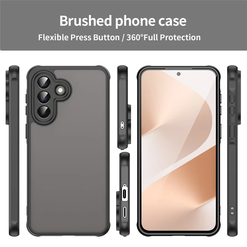 For Samsung Galaxy A57 5G Case Drop Proof Airbags Frosted Translucent PC + TPU Phone Back Cover - Black