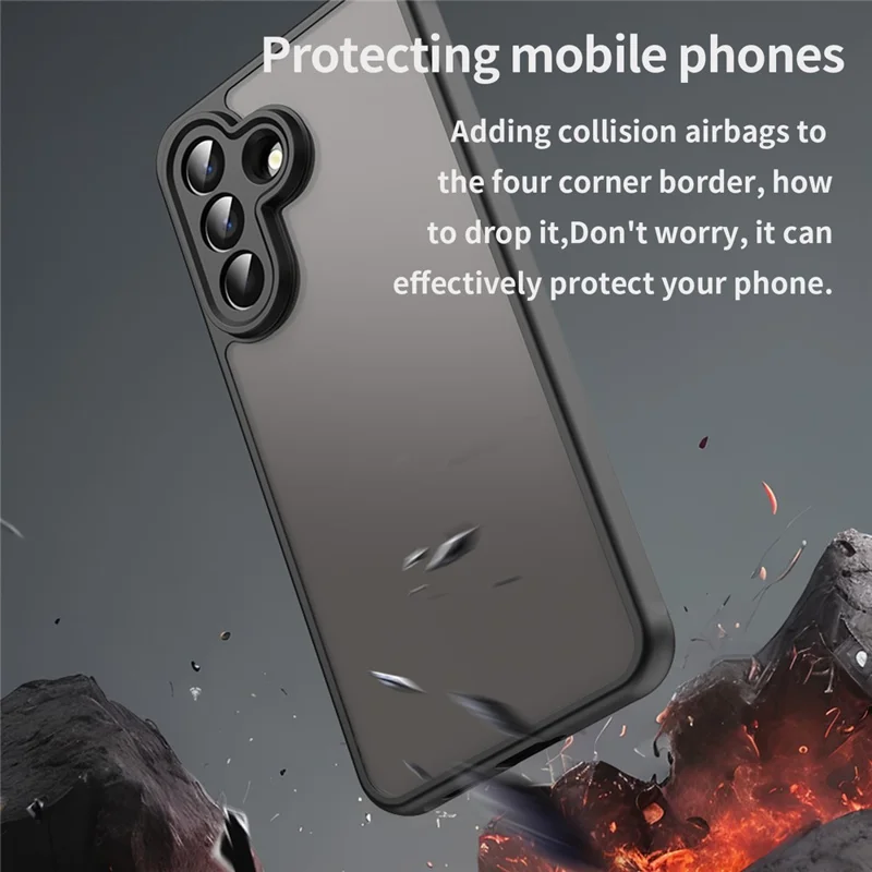 For Samsung Galaxy A57 5G Case Drop Proof Airbags Frosted Translucent PC + TPU Phone Back Cover - Black