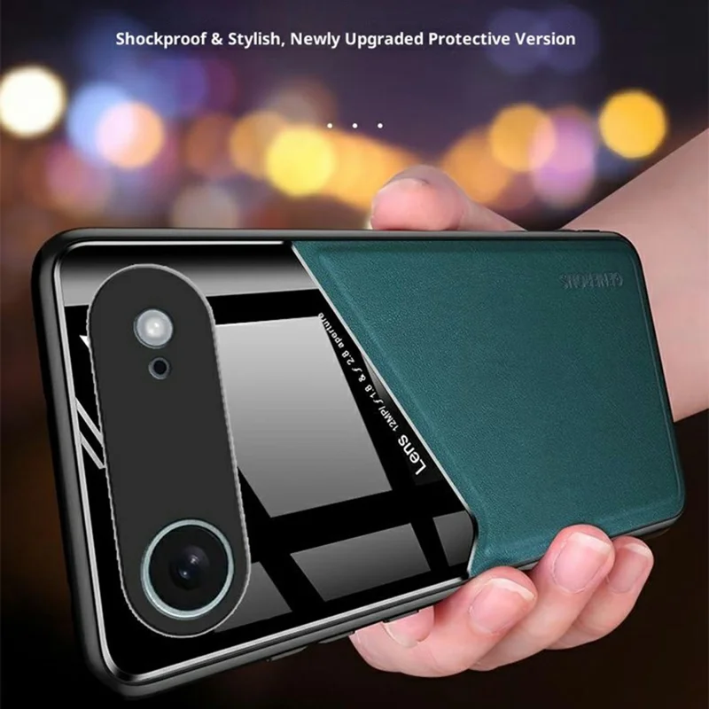 For iPhone Air Case Precise Cutout Leather Coated PC + TPU Phone Back Cover Built-in Metal Sheet - Green