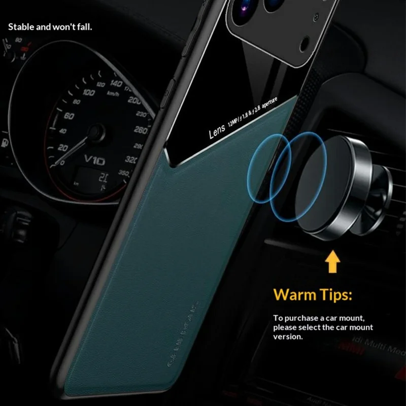 Für iPhone 17 Pro Hülle Präziser Ausschnitt Lederbeschichtete PC + TPU Rückseite Mit integriertem Metallblech - Grün