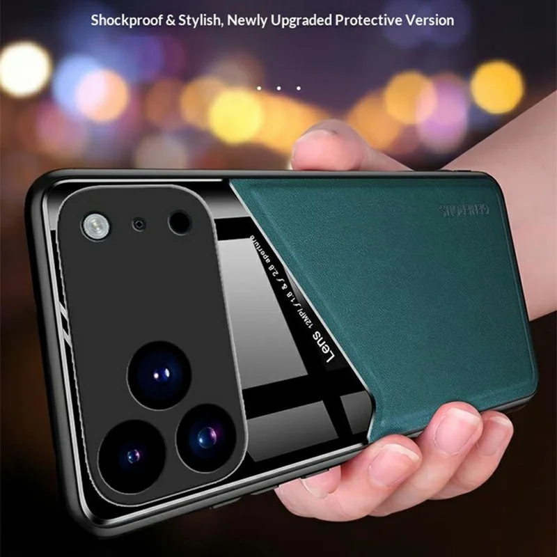 For iPhone 17 Pro Max Precise Cutout Leather Coated PC + TPU Phone Back Cover Built-in Metal Sheet - Green