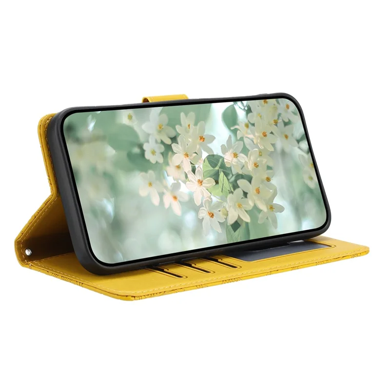Voor Samsung Galaxy A37 Hoesje Bloemenafdruk Lederen Flip Portemonnee Telefoonhoes met Polsbandje - Geel