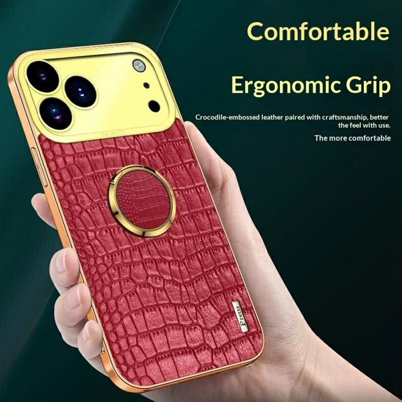 For iPhone 17 Pro Max Case TPU + PU Kickstand Phone Cover Crocodile Texture Electroplating - White