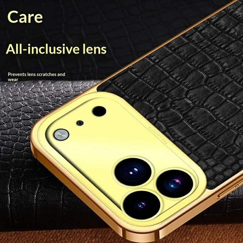 For iPhone 17 Pro Max Case TPU + PU Kickstand Phone Cover Crocodile Texture Electroplating - White