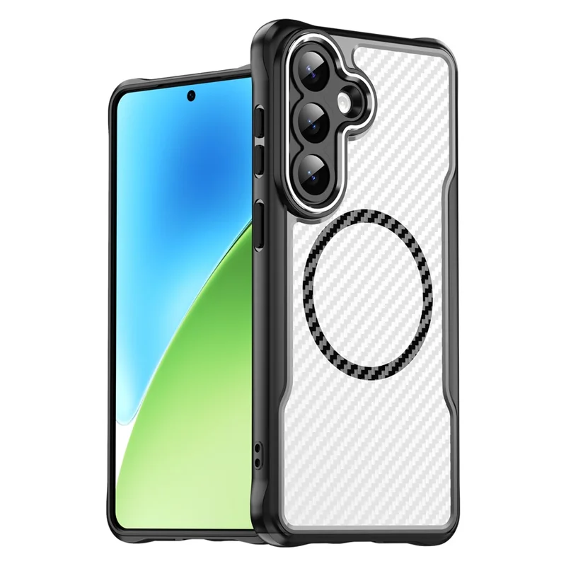 Til Samsung Galaxy S26+ Taske Kompatibel med MagSafe Hybridtelefontaske i Kulfiber - Sort