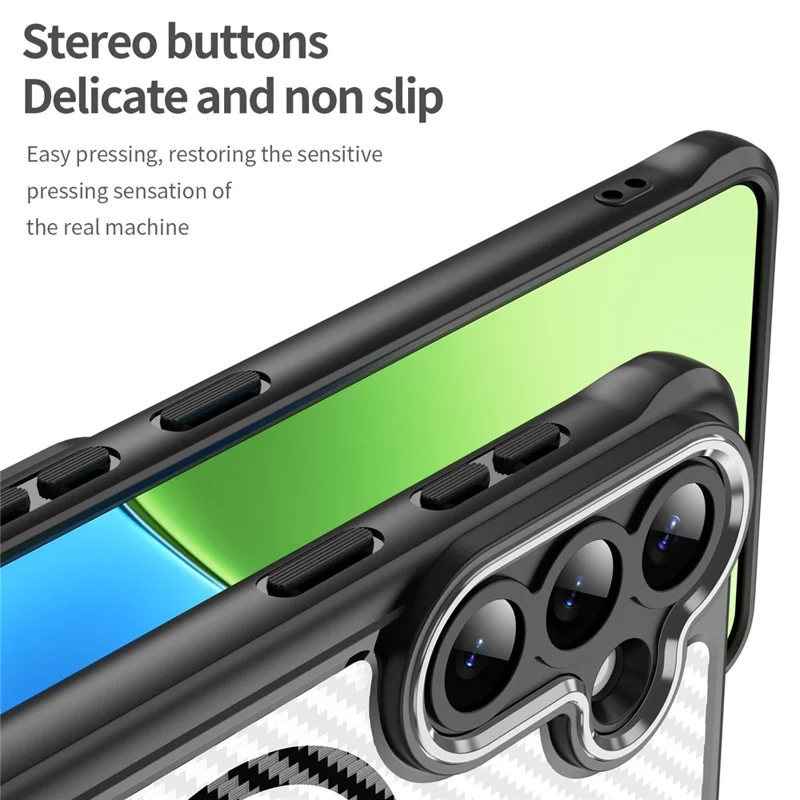 Til Samsung Galaxy S26+ Taske Kompatibel med MagSafe Hybridtelefontaske i Kulfiber - Sort