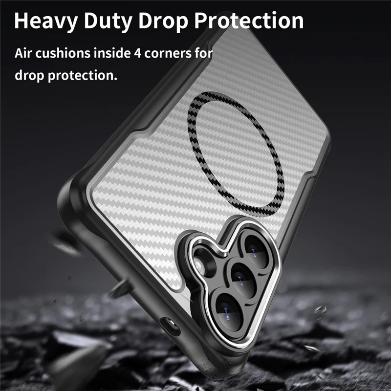 Til Samsung Galaxy S26+ Taske Kompatibel med MagSafe Hybridtelefontaske i Kulfiber - Sort