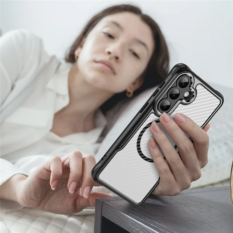 Til Samsung Galaxy S26+ Taske Kompatibel med MagSafe Hybridtelefontaske i Kulfiber - Sort