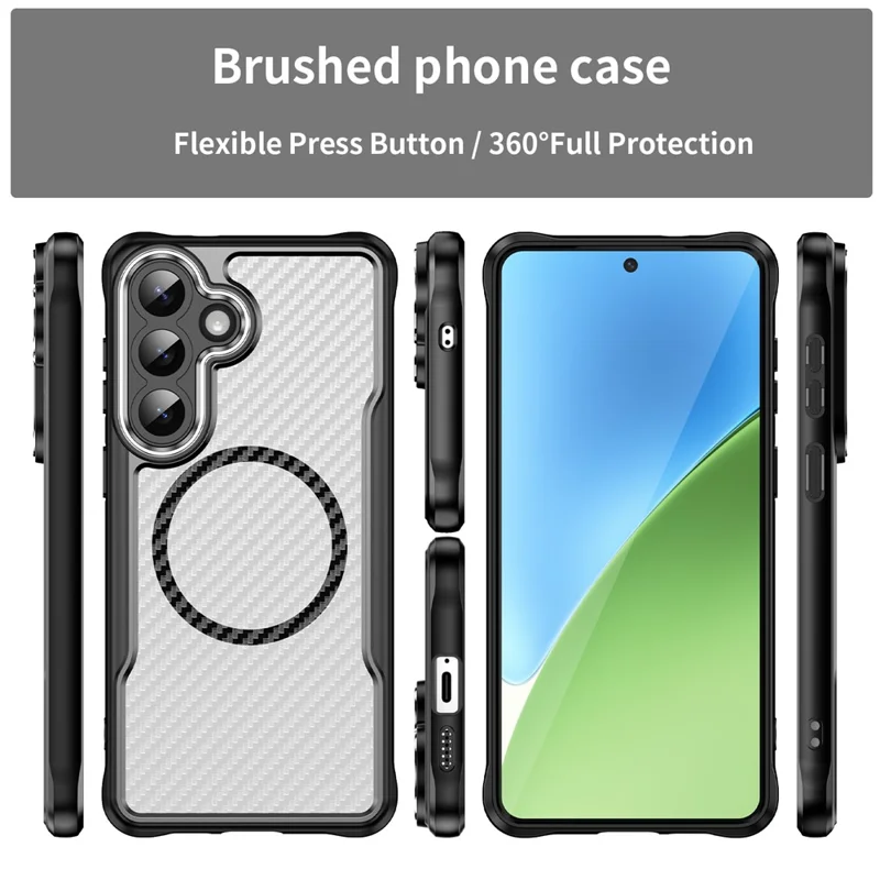 Til Samsung Galaxy S26+ Taske Kompatibel med MagSafe Hybridtelefontaske i Kulfiber - Sort