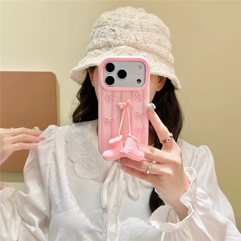 For iPhone 17 Pro Max Silicone Case Cute Boots Shape Pendant Shockproof Phone Back Cover