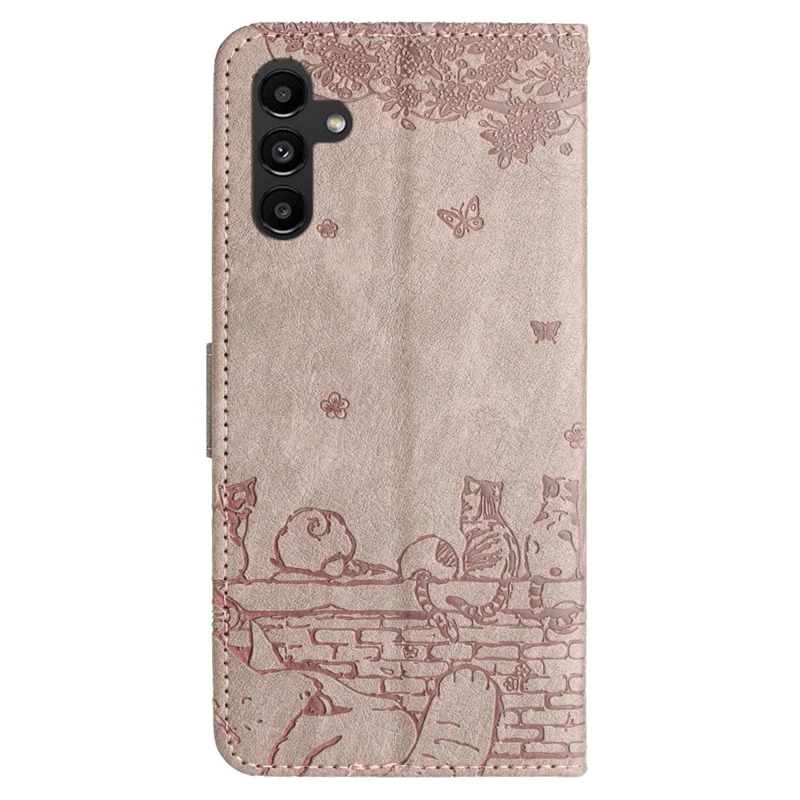For Samsung Galaxy S26+ Case with Wrist Strap Leather Phone Cover Wall Cats Pattern - Smoky Purple