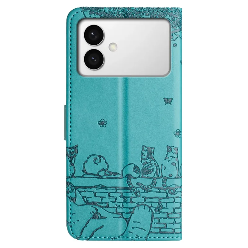 For Samsung Galaxy S26 Edge Case with Wrist Strap Leather Phone Cover Wall Cats Pattern - Blue