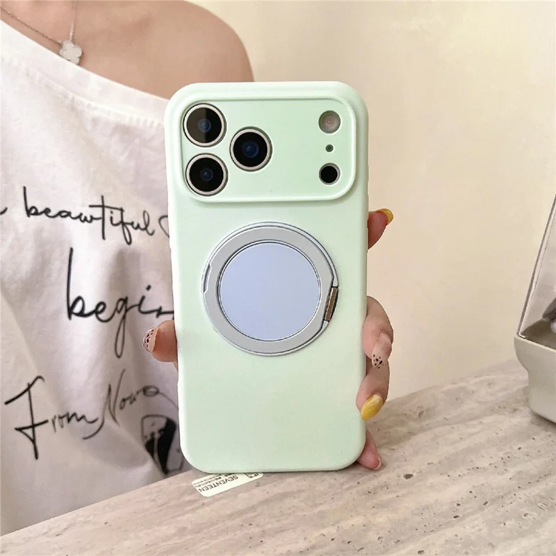For iPhone 18 Pro / 17 Pro Case 360 Rotating Kickstand Precision Cutout Liquid Silicone Phone Cover - Light Cyan