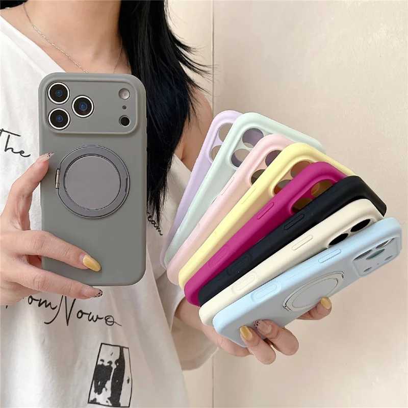 For iPhone 18 Pro / 17 Pro Case 360 Rotating Kickstand Precision Cutout Liquid Silicone Phone Cover - Light Cyan