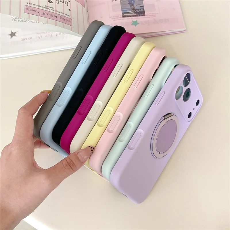 For iPhone 18 Pro / 17 Pro Case 360 Rotating Kickstand Precision Cutout Liquid Silicone Phone Cover - Light Cyan