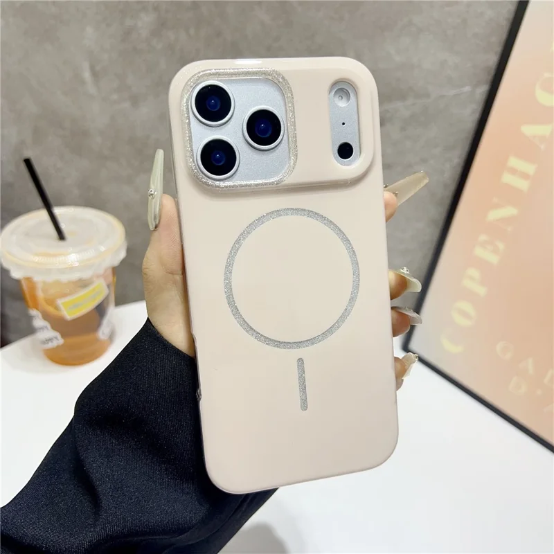 Coque pour iPhone 17 Pro Max compatible MagSafe, design paillettes, housse arrière en TPU et PC - Beige