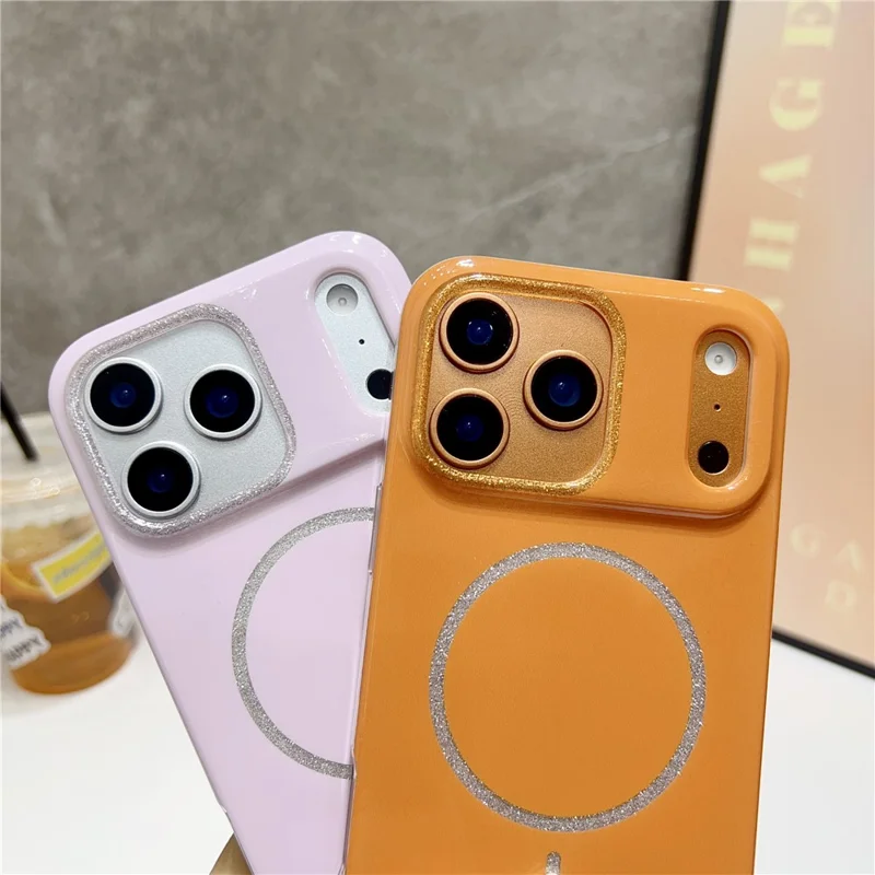 Coque pour iPhone 17 Pro Max compatible MagSafe, design paillettes, housse arrière en TPU et PC - Beige