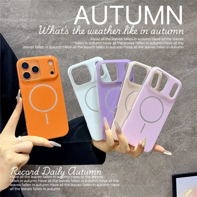 Coque pour iPhone 17 Pro Max compatible MagSafe, design paillettes, housse arrière en TPU et PC - Beige