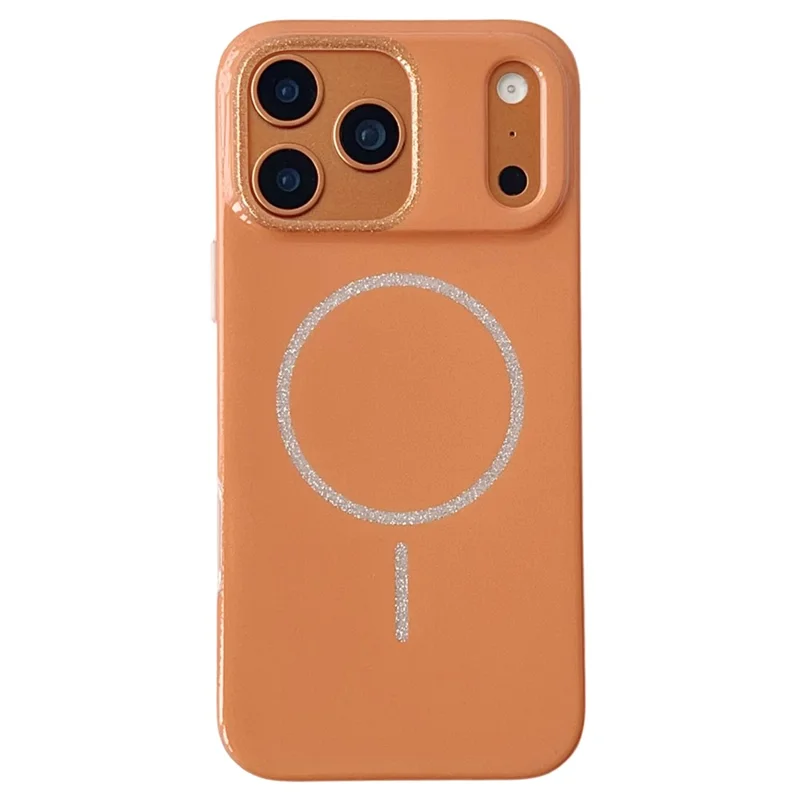 Coque pour iPhone 17 Pro compatible MagSafe avec design pailleté, housse arrière en TPU et PC - Orange