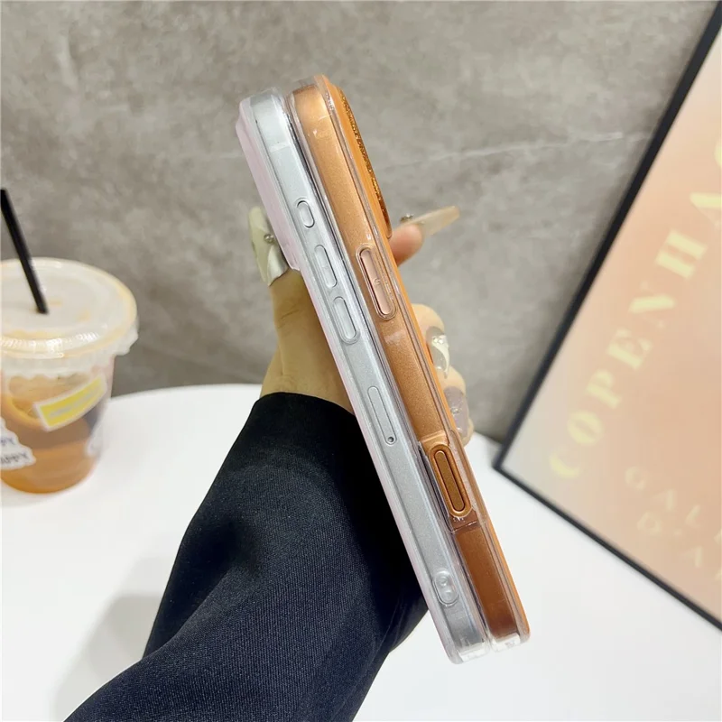 Coque pour iPhone 17 Pro compatible MagSafe avec design pailleté, housse arrière en TPU et PC - Orange