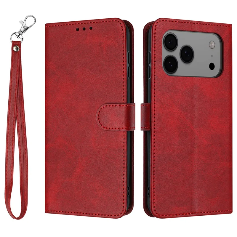 Bulk Purchasing For iPhone 17 Pro Max Wallet Case Flip Stand Calf Texture PU Leather Phone Cover with Strap - Red