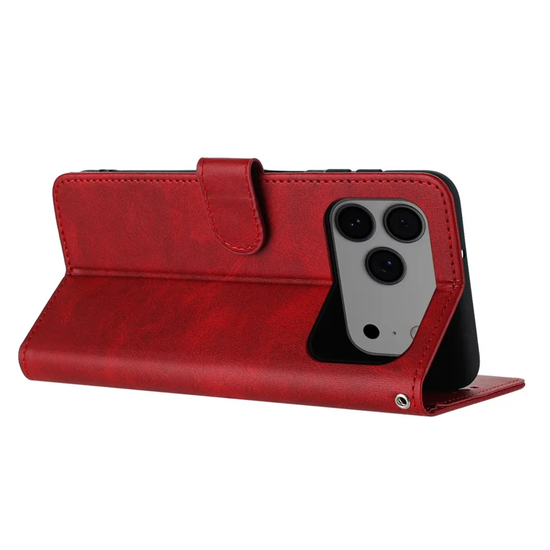 Bulk Purchasing For iPhone 17 Pro Max Wallet Case Flip Stand Calf Texture PU Leather Phone Cover with Strap - Red
