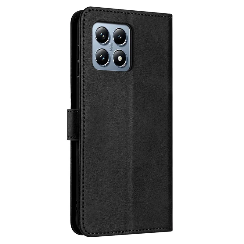 Köp i stort format för Xiaomi 15T plånboksfodral vikbar ställplatta kalvläder PU läder mobilhölje med rem – Svart