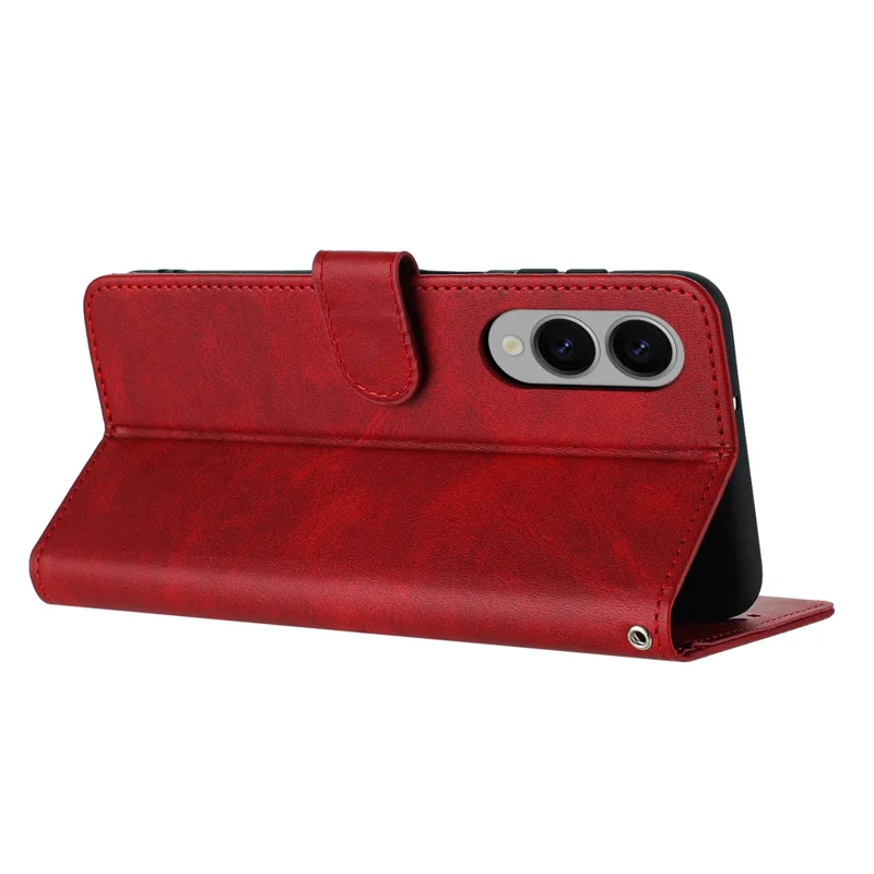 Bulk-køb af Samsung Galaxy S25 Edge wallet-case med flip-stand, kuftextur PU-læder telefonbeskyttelse med stropløsning - Rød